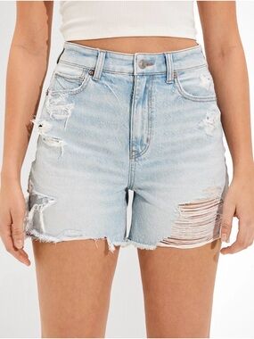 American Eagle Ripped Denim Baggy Mom Shorts